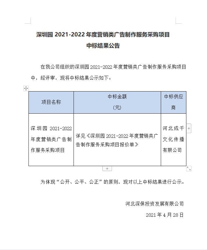 2021-2022年度營銷類廣告制作服務采購(gòu)項目中标結果公告